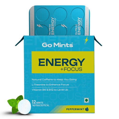 Go Mints Energy + Focus caffeinated mints peppermint pack with blister tablets