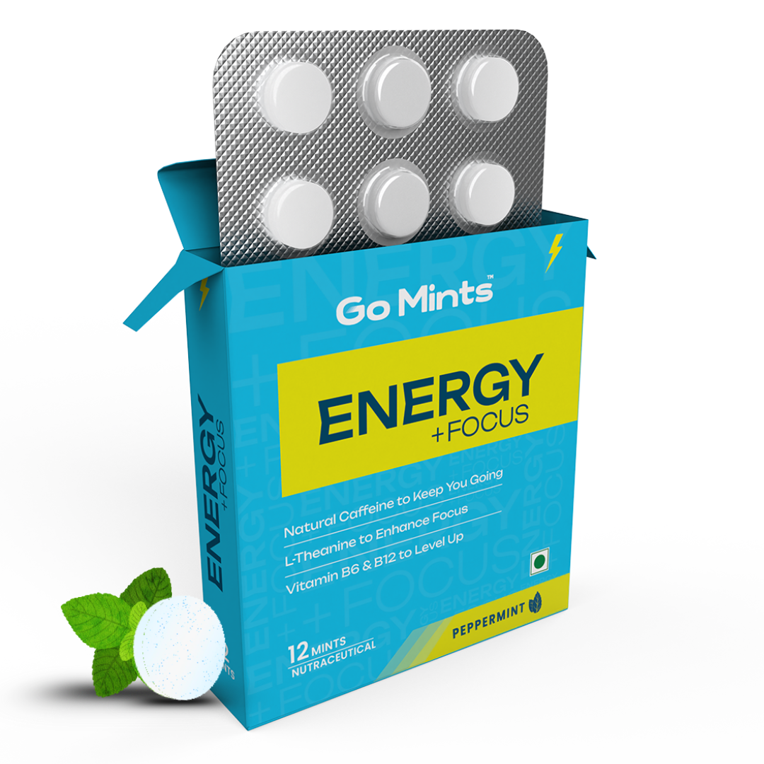 GoMints - Energy Mints for Sustained Energy & Quick Brain Boost | Natural Caffeine 50mg | L-theanine 75mg | Vitamin B6 & B12